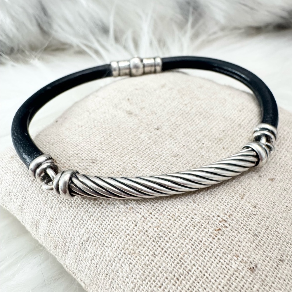 David Yurman .925 Leather Metro Cable Section Bar Bracelet
